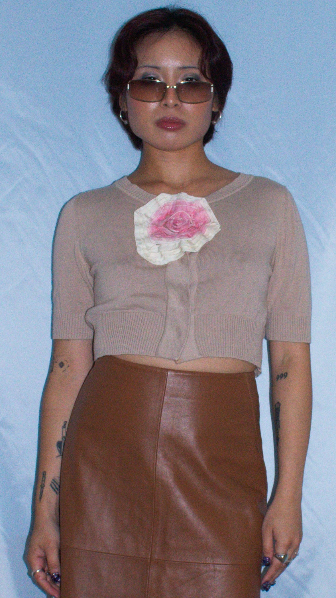 FENDI FLORAL APPLIQUE CROPPED CARDIGAN