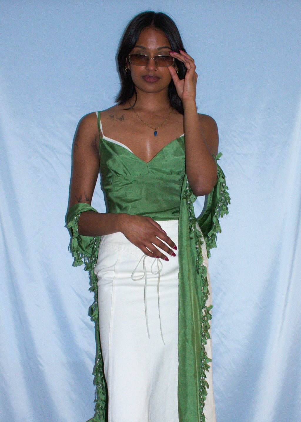 SEE BY CHLOE GREEN TANK TOP WITH DUPATTA