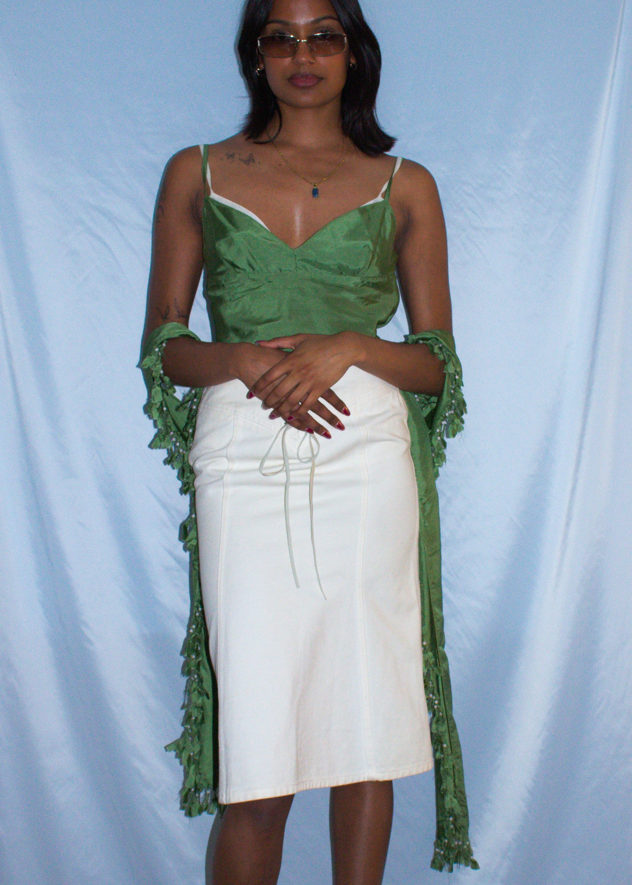 GUCCI BY TOM FORD WHITE DENIM PENCIL SKIRT