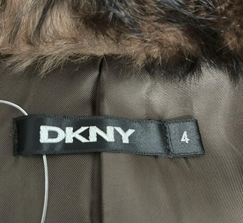 DKNY BROWN RABBIT FUR LONGLINE COAT