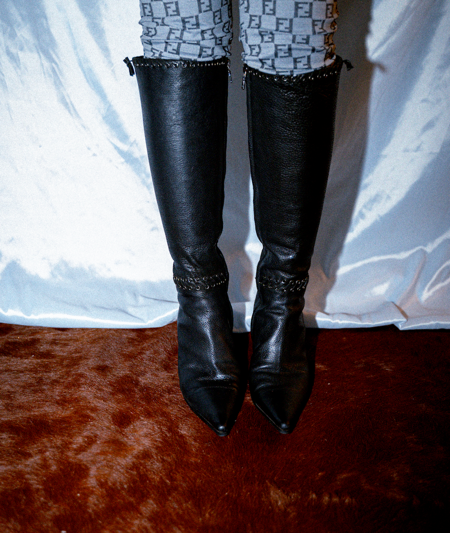 PRADA LEATHER BRAIDED BOOTS (SIZE 37)