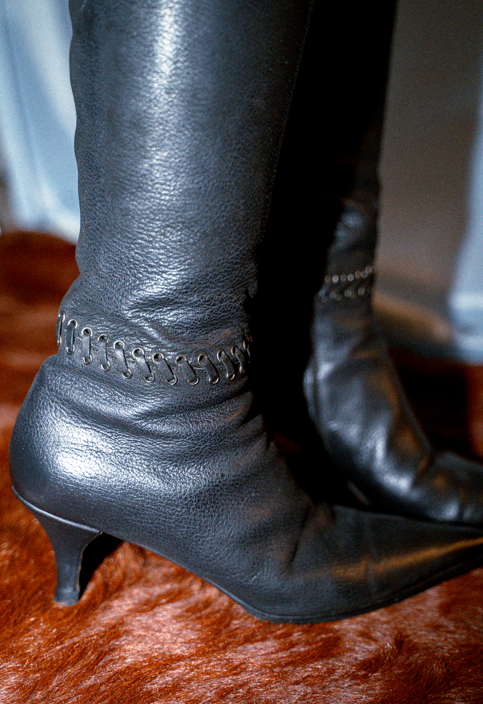 PRADA LEATHER BRAIDED BOOTS (SIZE 37)