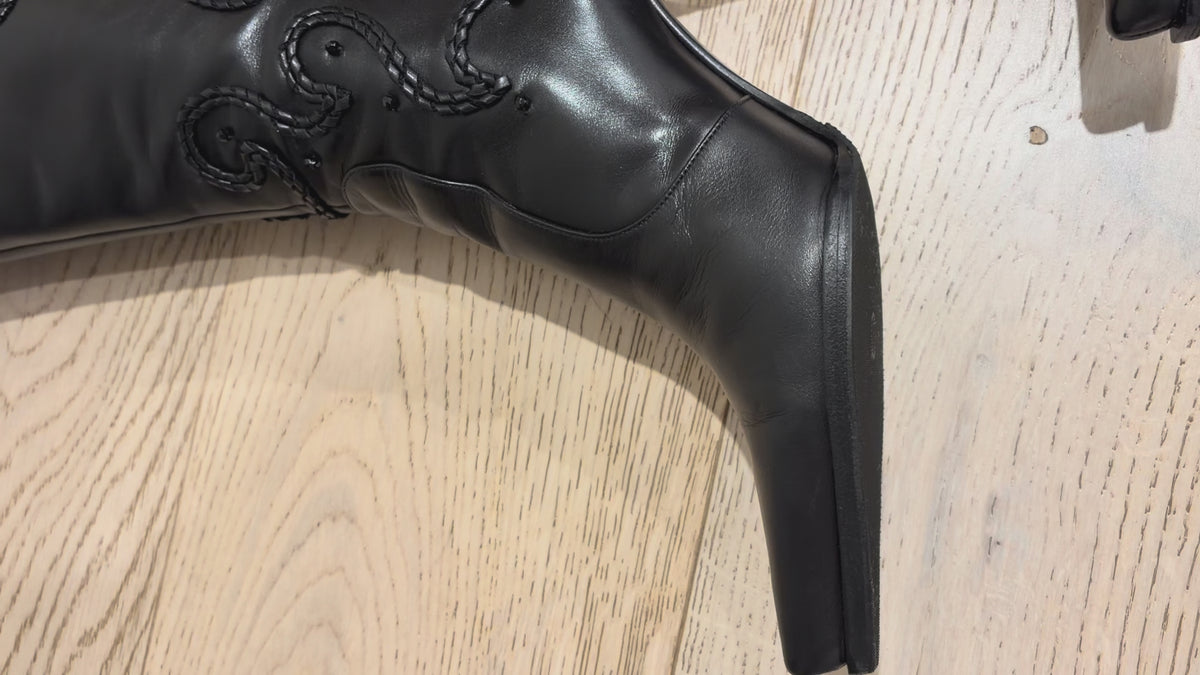 SERGIO ROSSI COWBOY EMBELLISHED BOOTS (SIZE 35)
